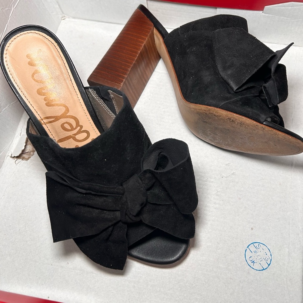 Sam Edelman Black Suede Mules with Bow Detail